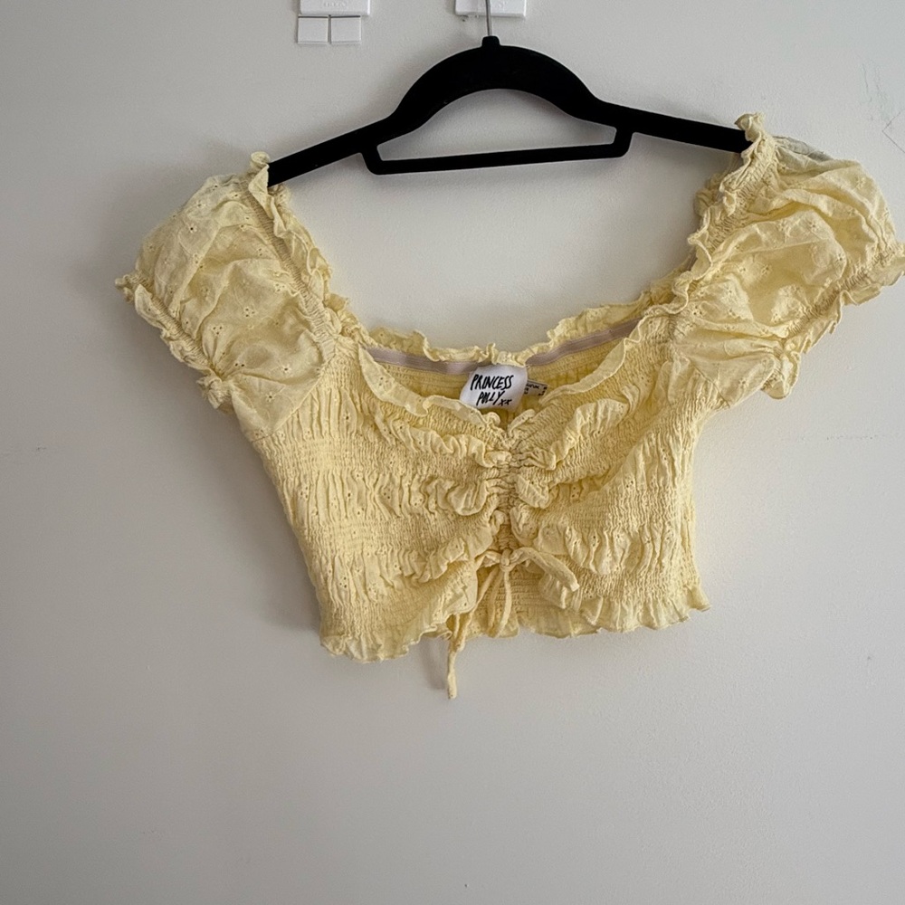 Princess Polly yellow linen top